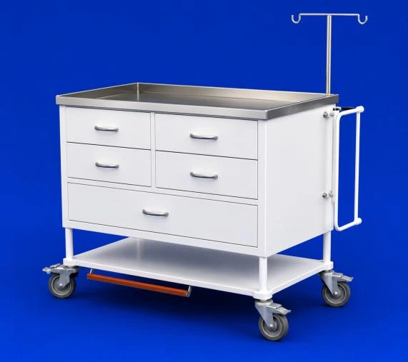 Five-drawer emergency trolley